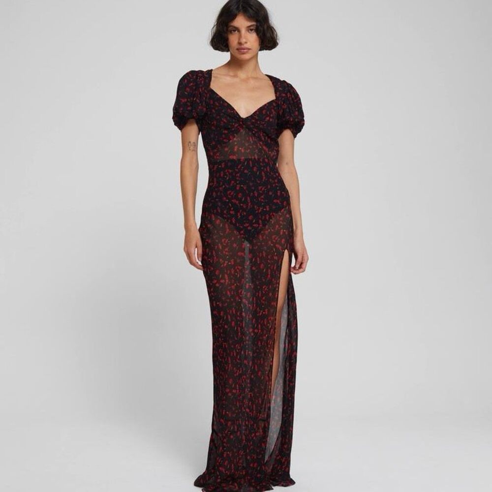 NWT Rat & Boa Dress Magnolia Floral Sheer Maxi Dress Black Red Size M